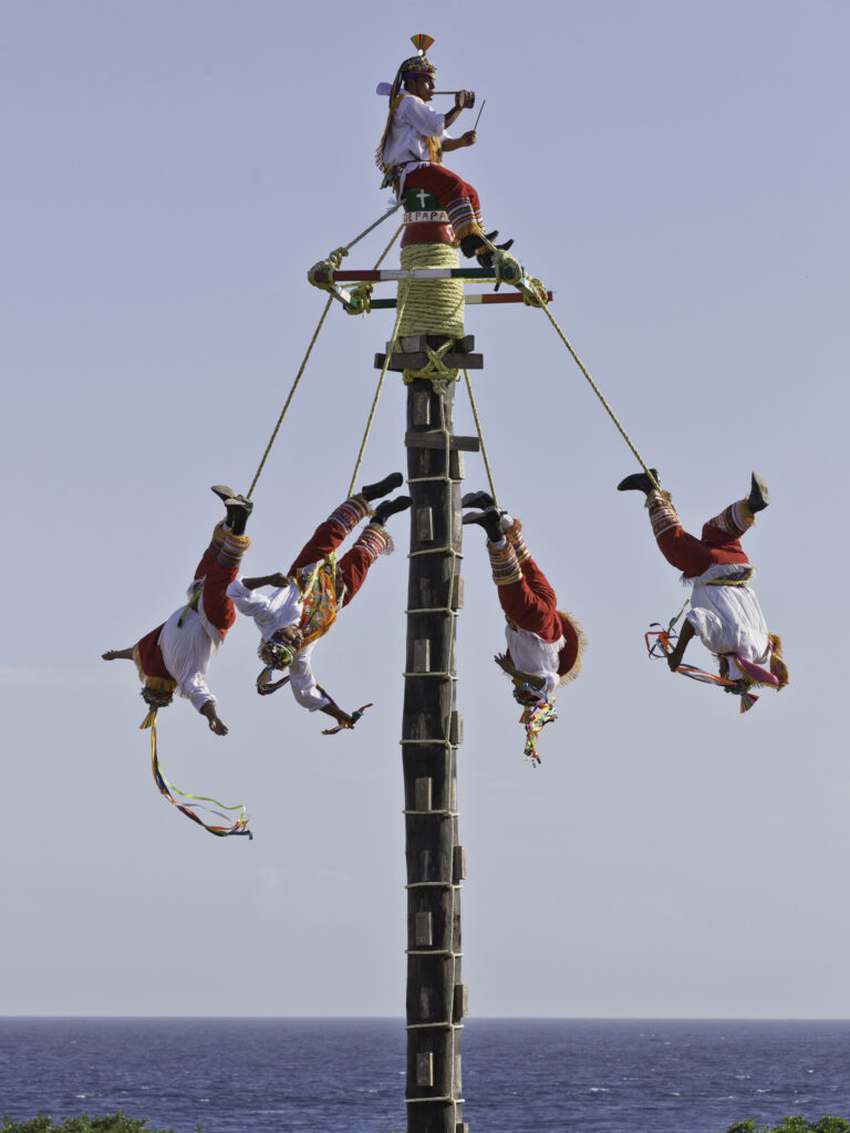 voladores papantla flying down at hotel xcaret plus