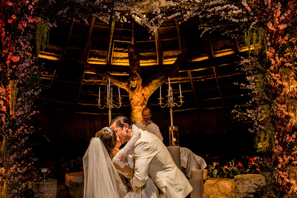 Couple Enjoying Their Catholic Wedding at Hotels Xcaret