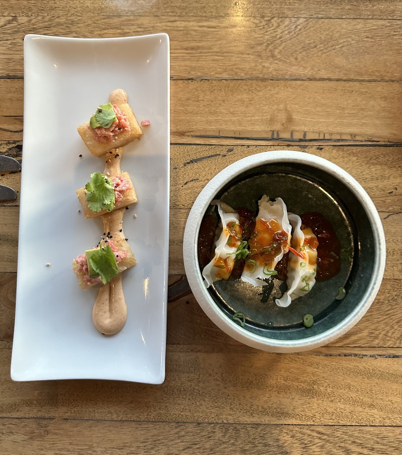 Appetizers and dumplings served at Marival Armony restaurant