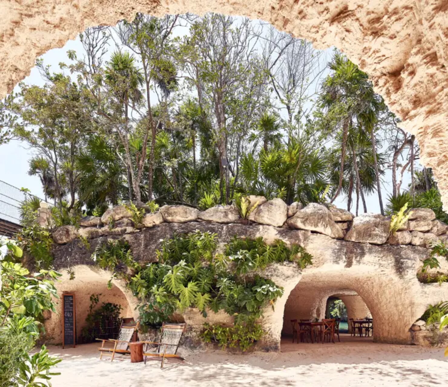 BIO Restaurant dining area in the natural cave setting at Hotel Xcaret Mexico