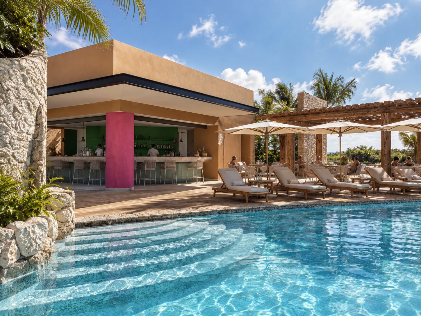 Side view of Casa Luna Rooftop Bar at Hotel Xcaret Mexico