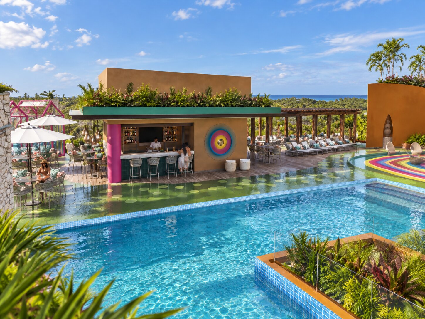 Pool and bar area at Casa Sol Rooftop in Hotel Xcaret Mexico