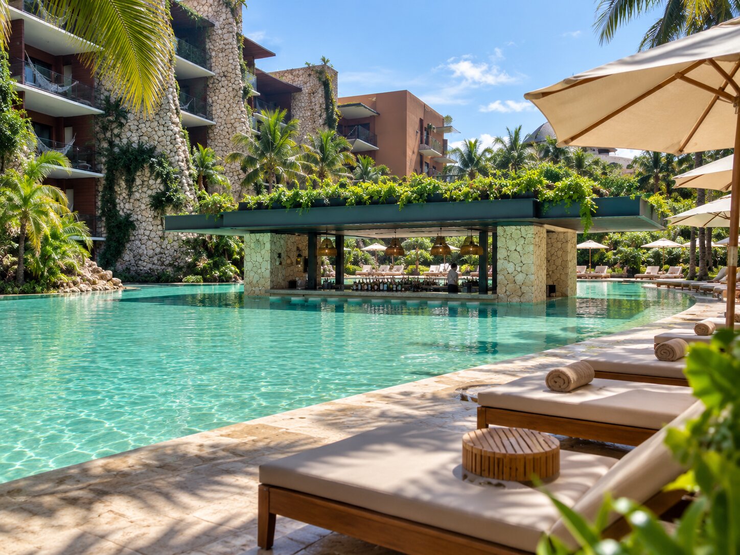 Lounge and pool area at Casa Viento Pool Bar in Hotel Xcaret Mexico