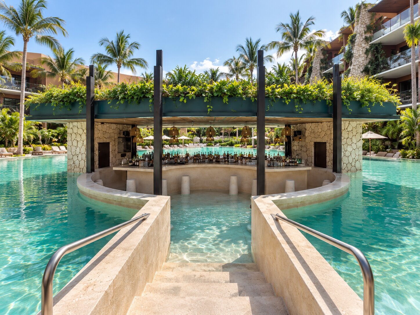 Pool entry near Casa Viento Pool Bar in Hotel Xcaret Mexico
