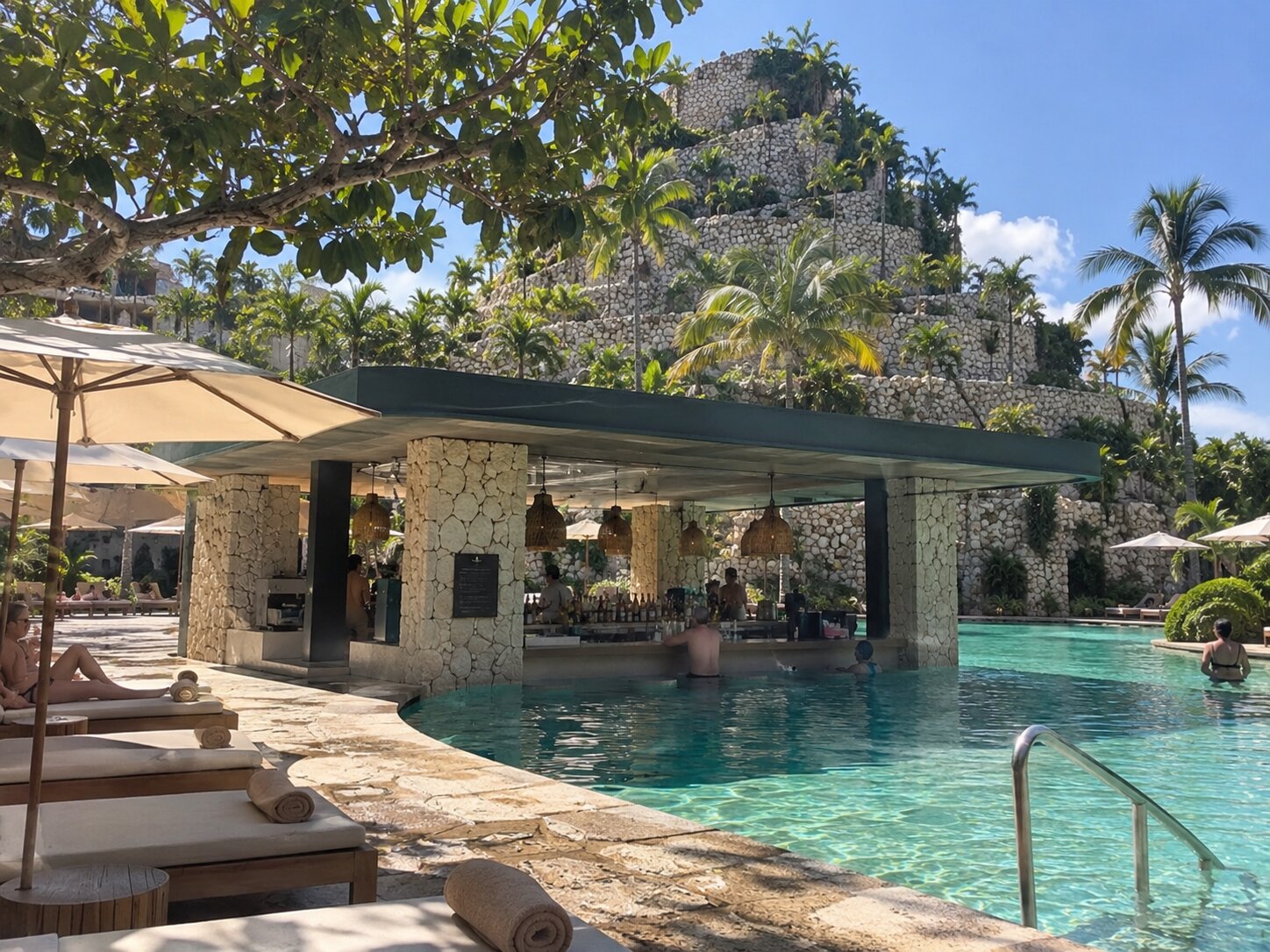 Poolside lounge area at Casa Xpiral Pool Bar in Hotel Xcaret Mexico