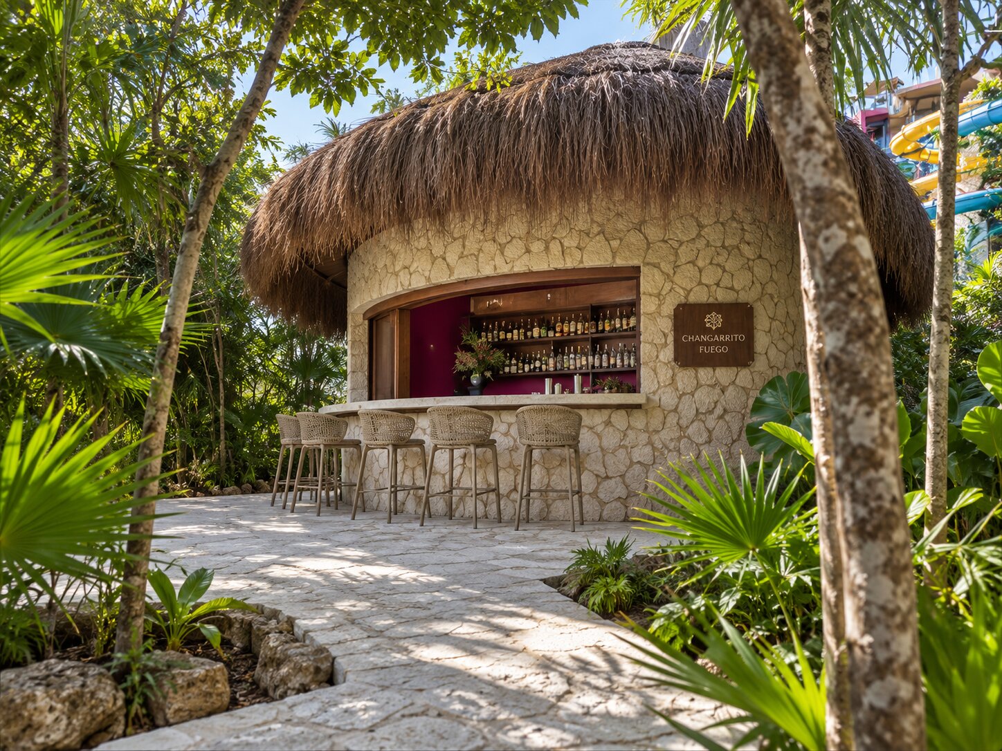 Outdoor seating at Changarrito Fuego in Hotel Xcaret Mexico