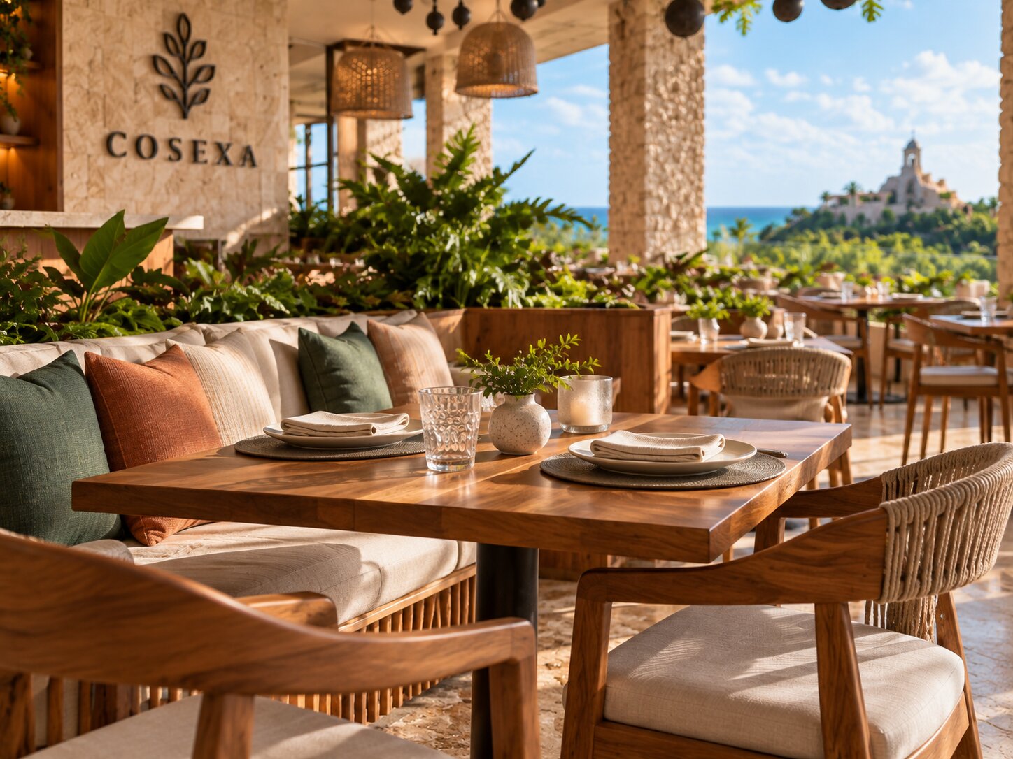 Seating area at Cosexa Restaurant in Hotel Xcaret Arte