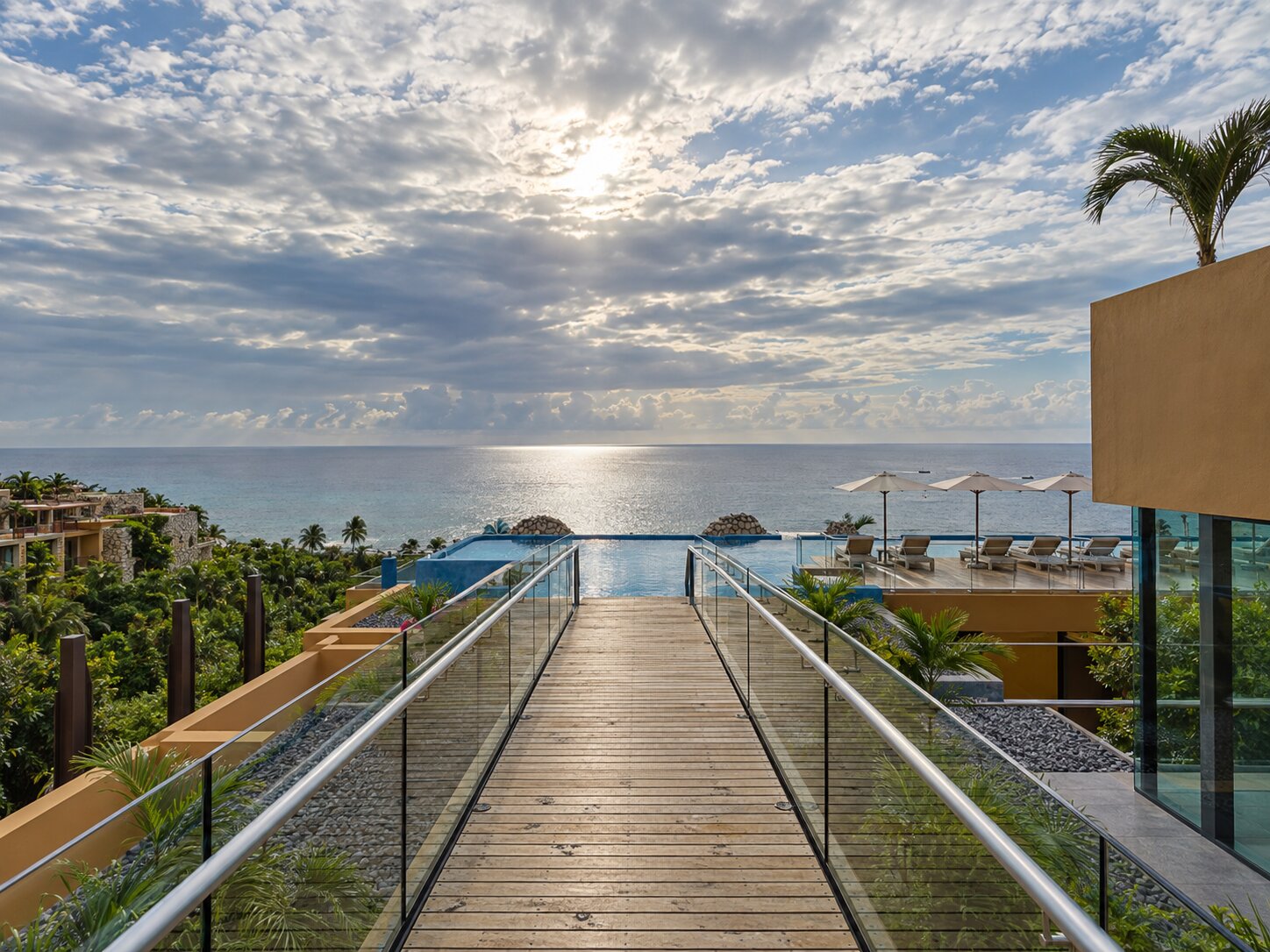 Terrace seating at Fuego Rooftop Bar in Hotel Xcaret Mexico