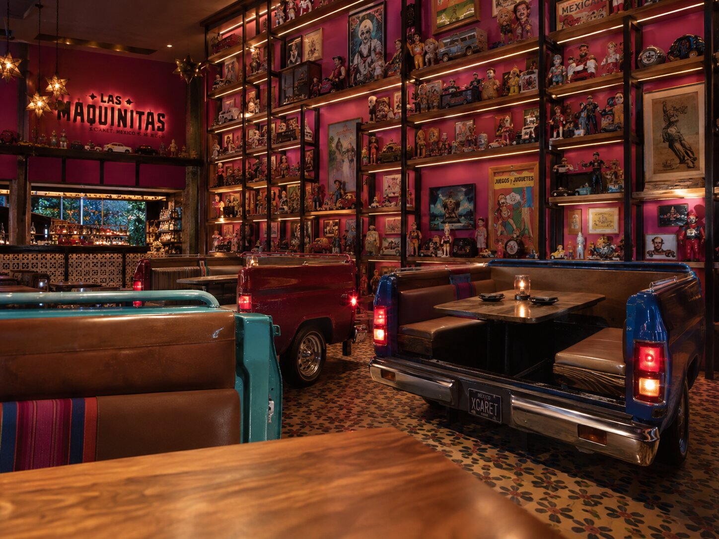 Truck-inspired seating at Las Maquinitas in Hotel Xcaret Mexico