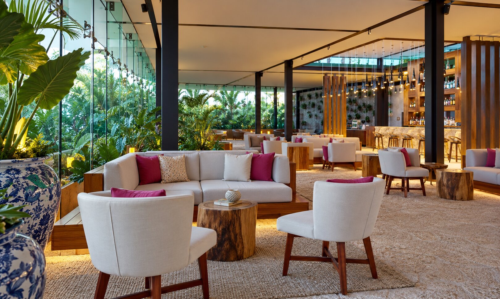 Lounge seating at Lobby Bar in Hotel Xcaret Mexico