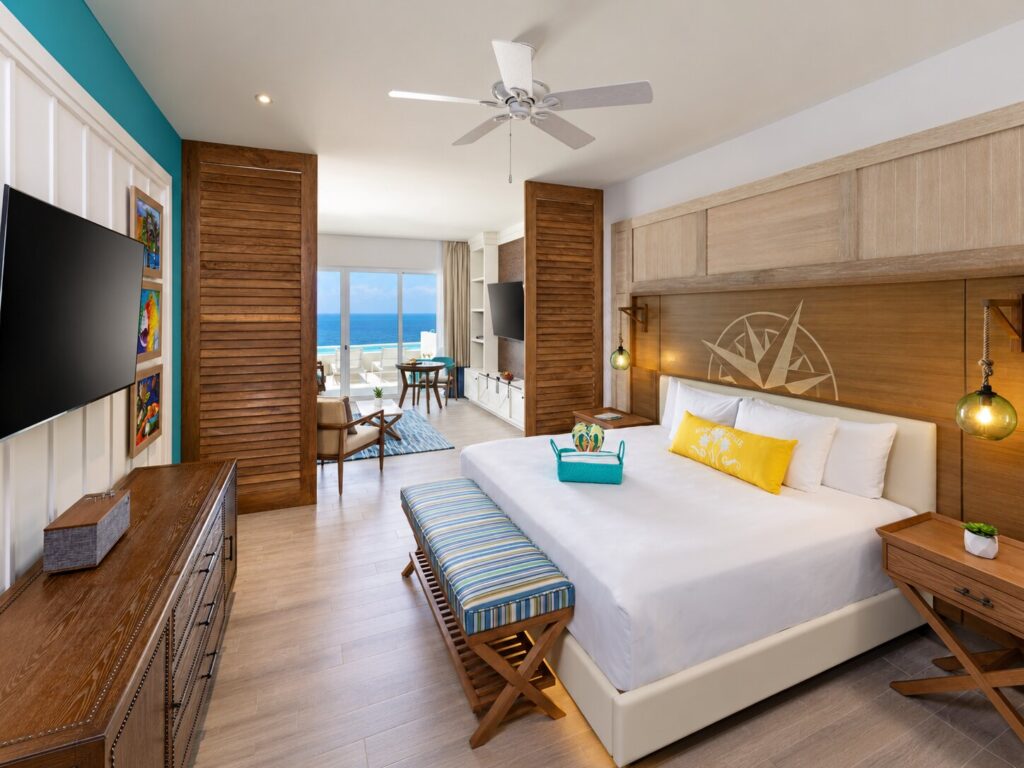 Bedroom in the One Particular Harbour Suite at Margaritaville Island Reserve Riviera Maya