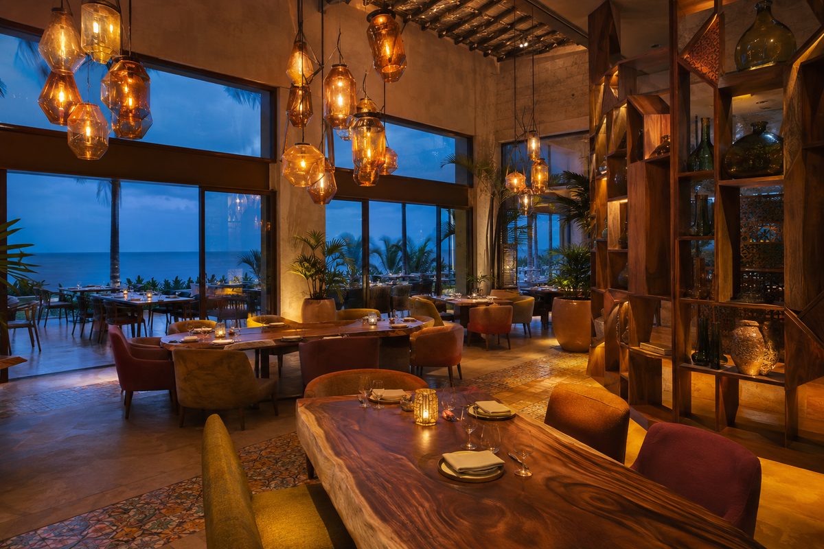 Evening interior of Tuch de Luna at La Casa de la Playa