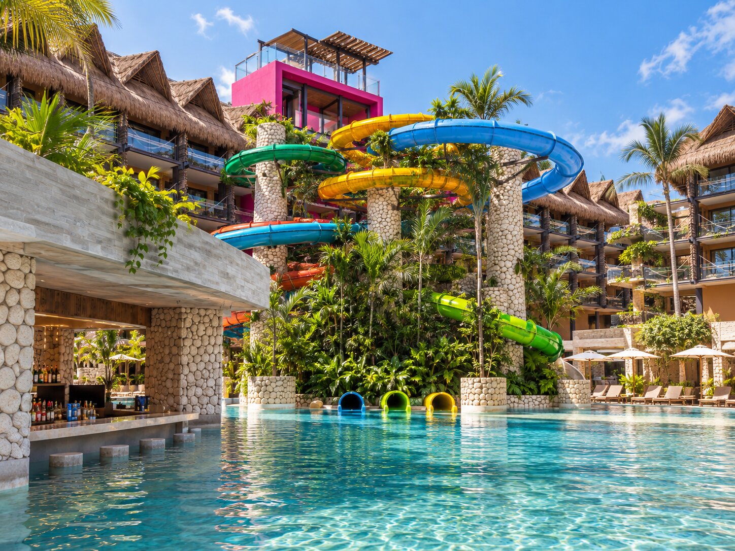 Swim-up bar at Wet Bar Toboganes in Hotel Xcaret Mexico