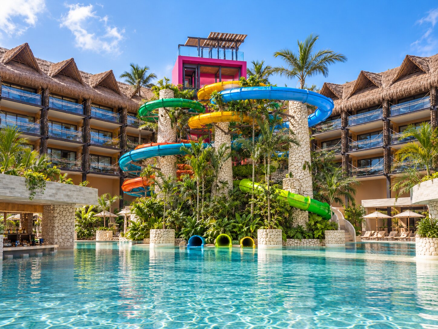 Water slides beside Wet Bar Toboganes at Hotel Xcaret Mexico